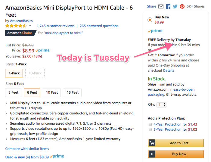 2-day delivery promised on ASIN