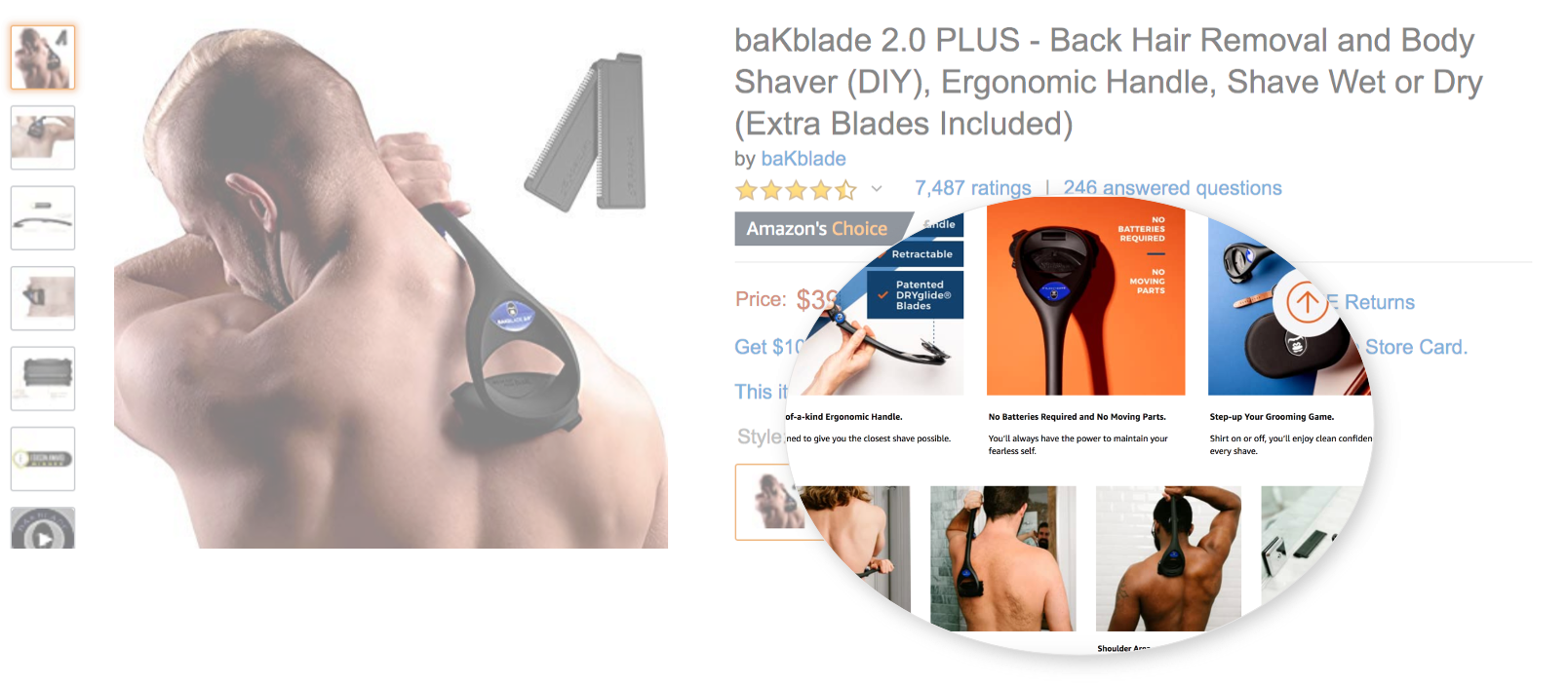 bakblade amazon listing with enhanced brand content
