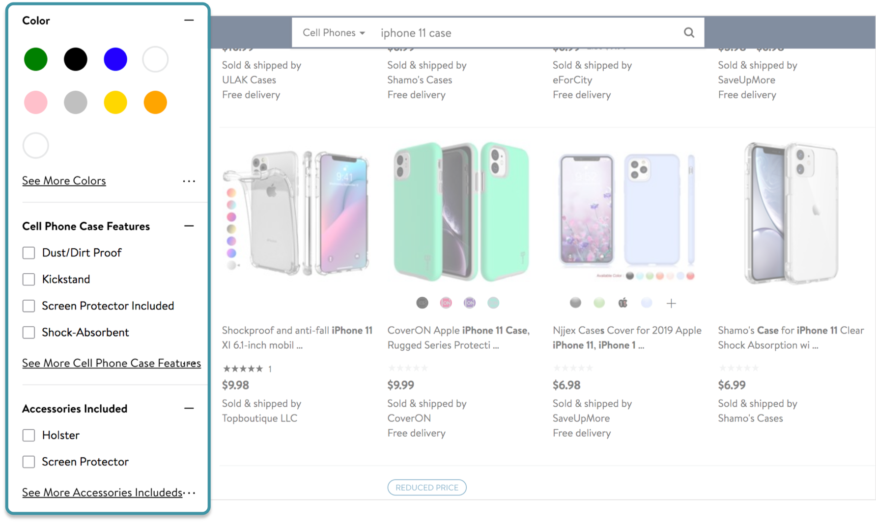 search filters in walmart