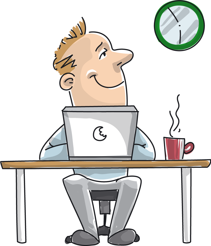 cartoon of man looking happy and calm