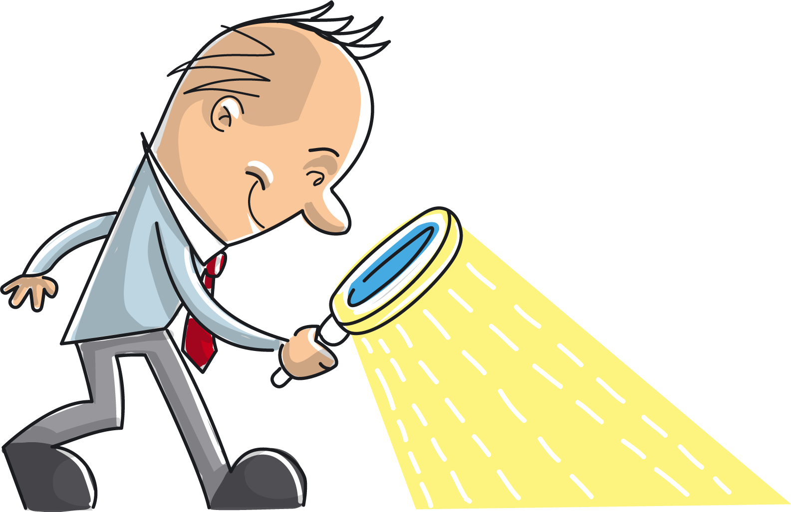 Cartoon of man with magnifying glass looking for something