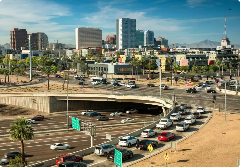 Traffic congestion at a freeway onramp in Phoenix, Arizona.
