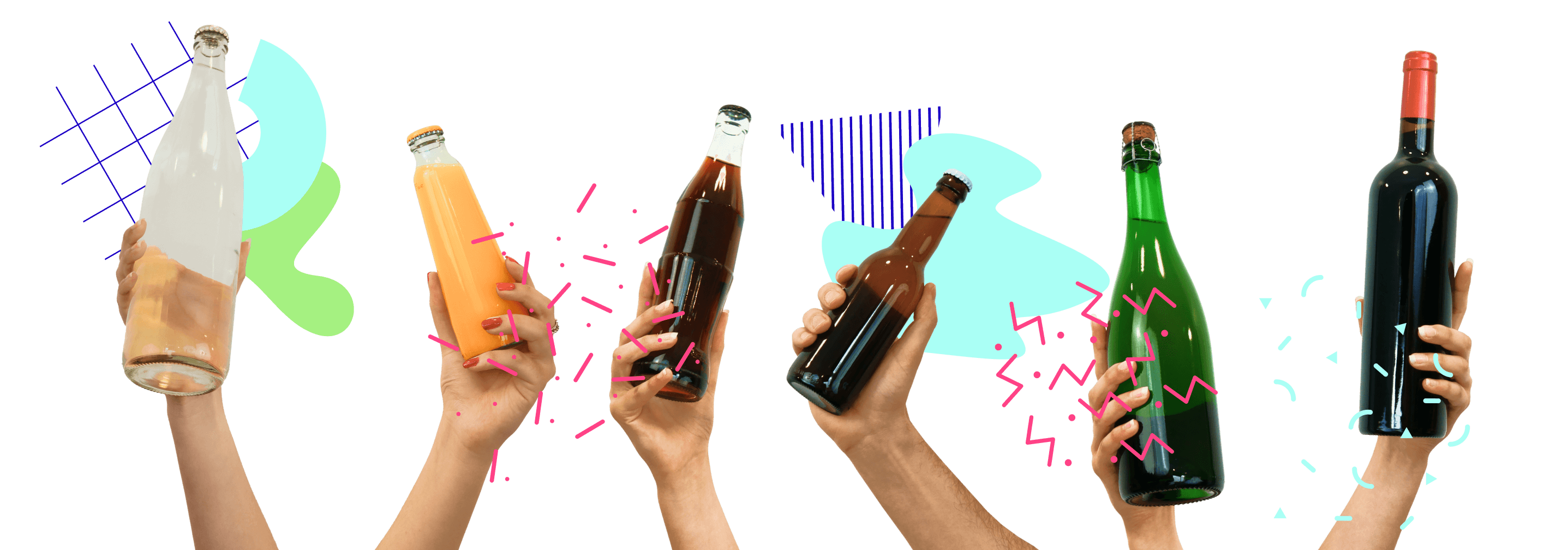 Image de main tenant des bouteilles en verre