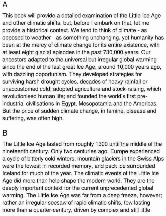 The Little Ice Age Reading Answers IELTS Examination