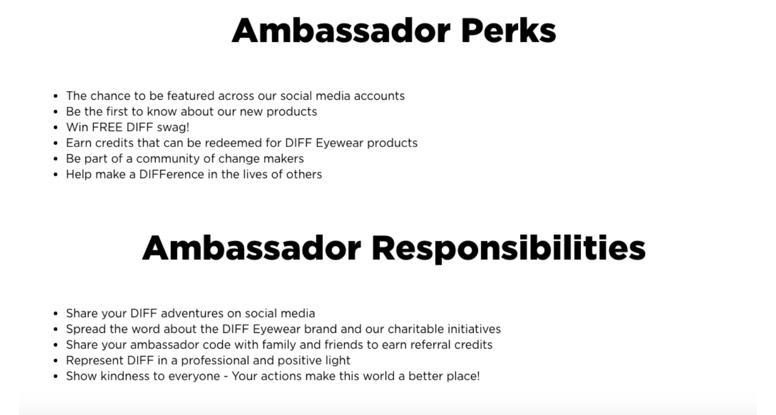 Ambassador perks and responsibilities
