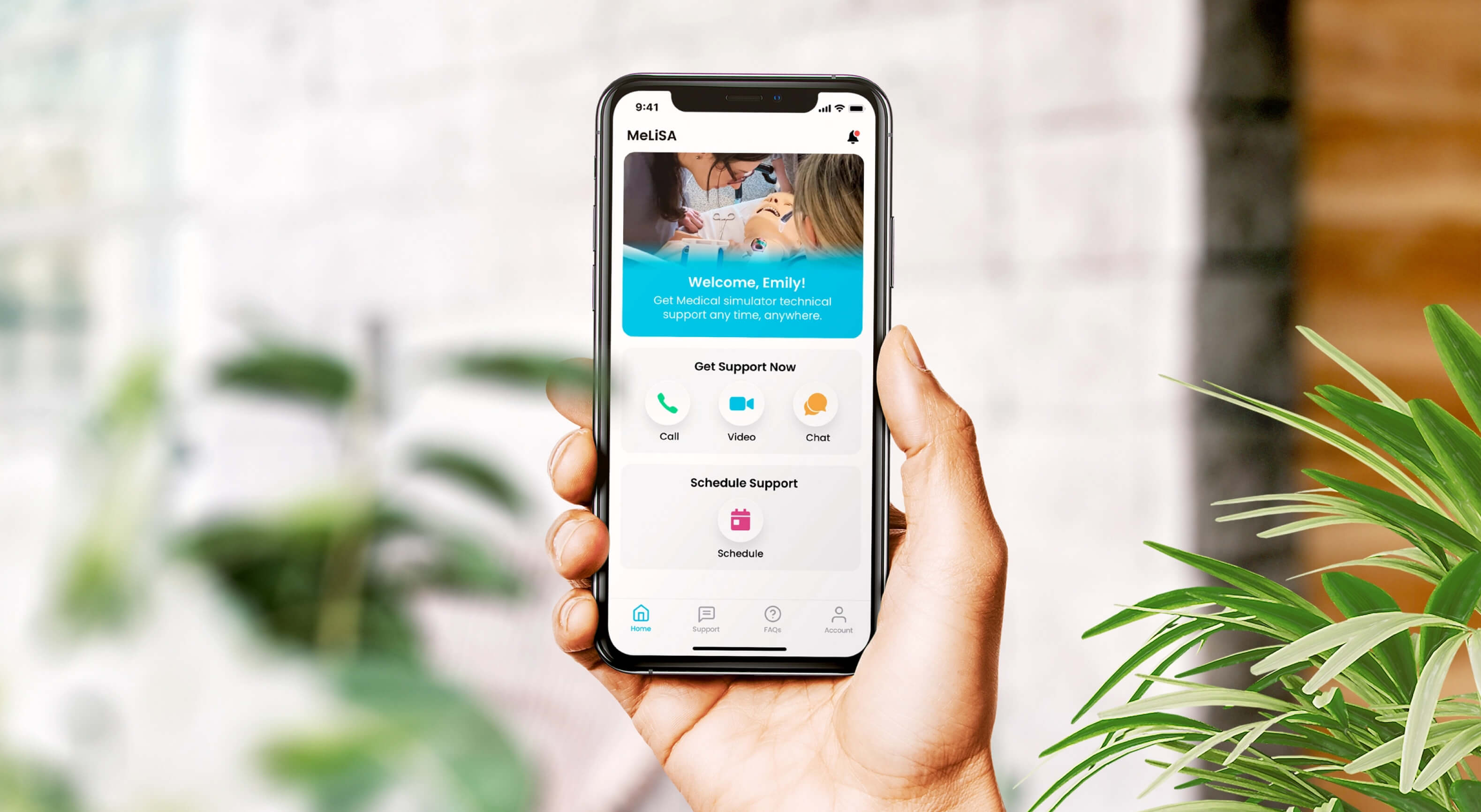 A hand holding mobile phone with echo-healthcare app