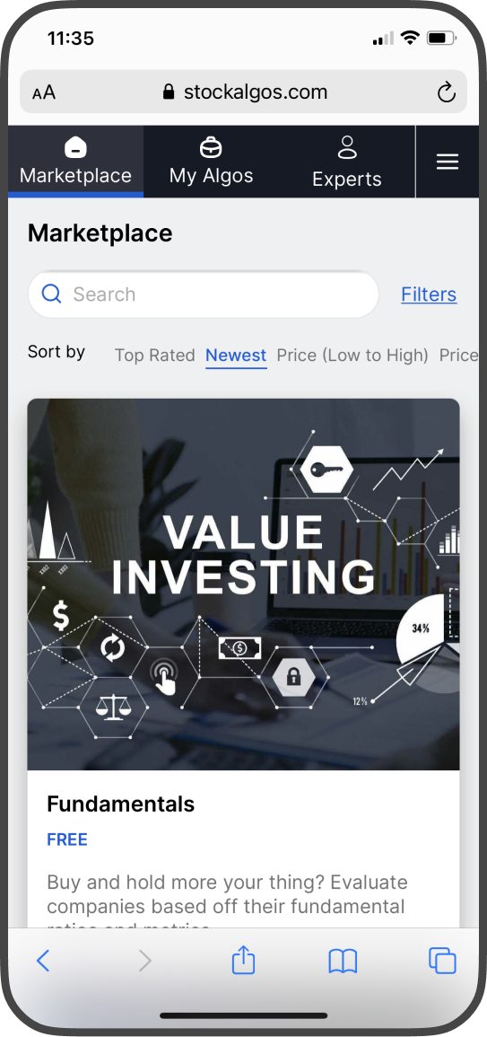 Stockalgos mobile home page