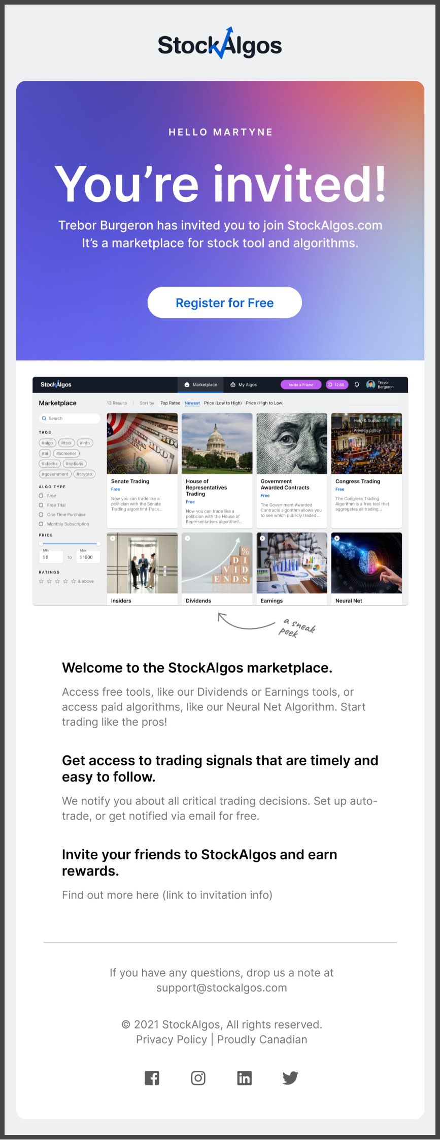 Stockalgos invitation email template