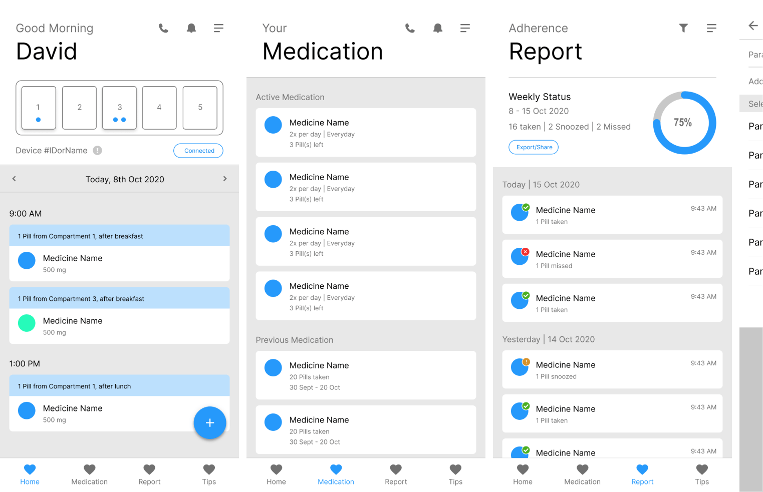 Redicine app wireframe
