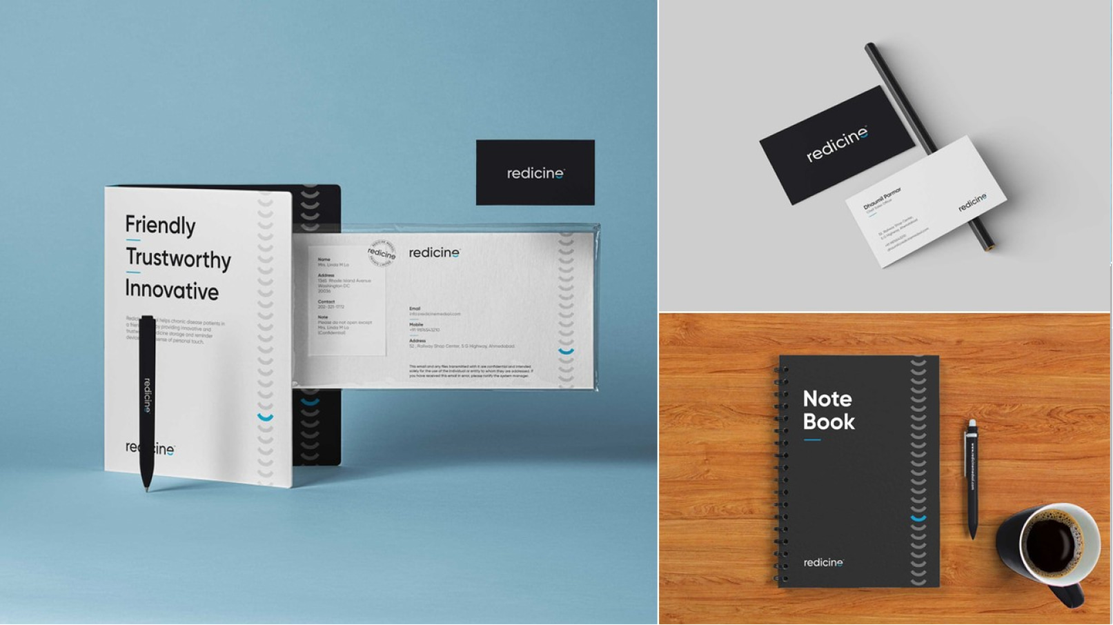Redicine logo mockups
