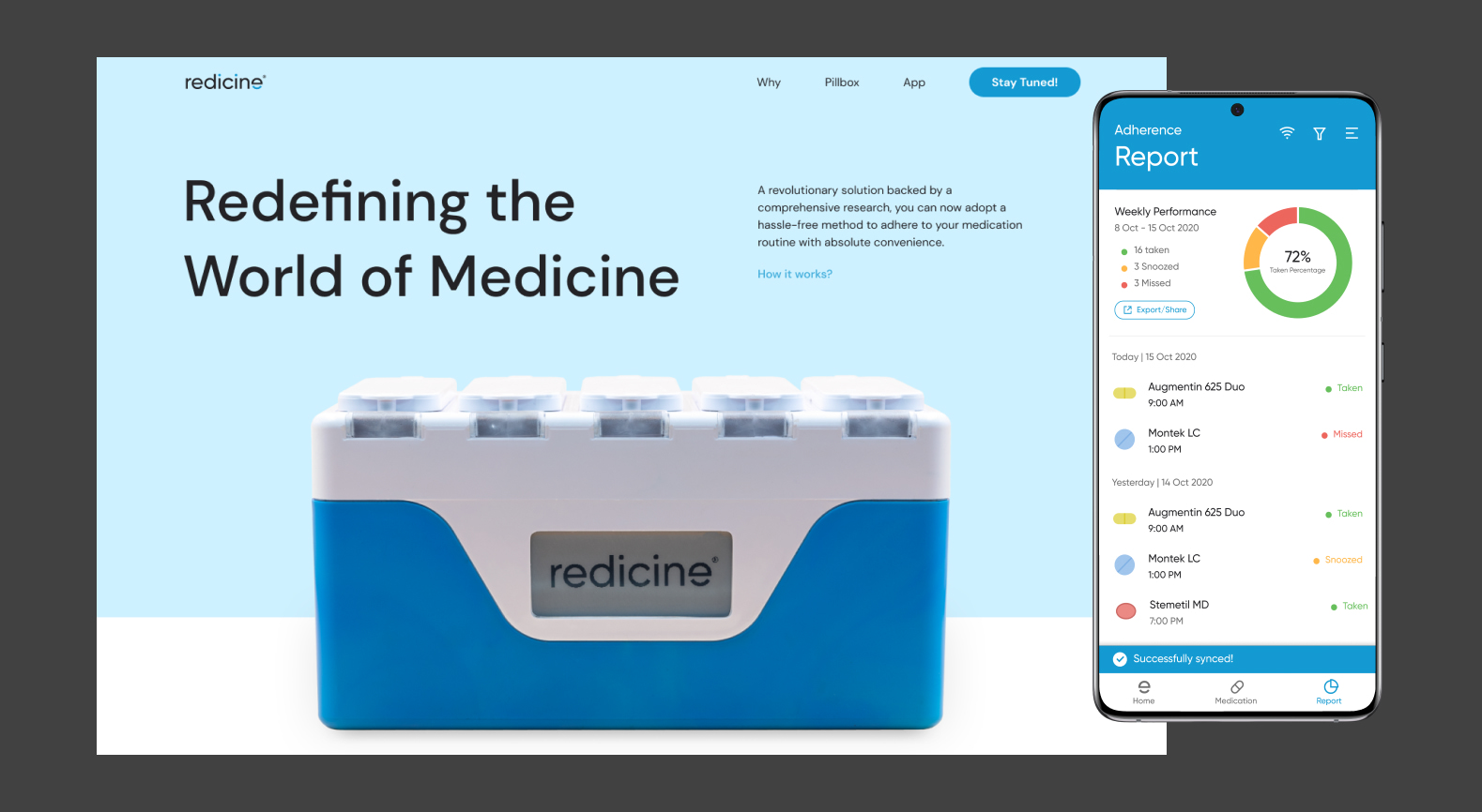 Redicine website, logo, and mobile app lockup