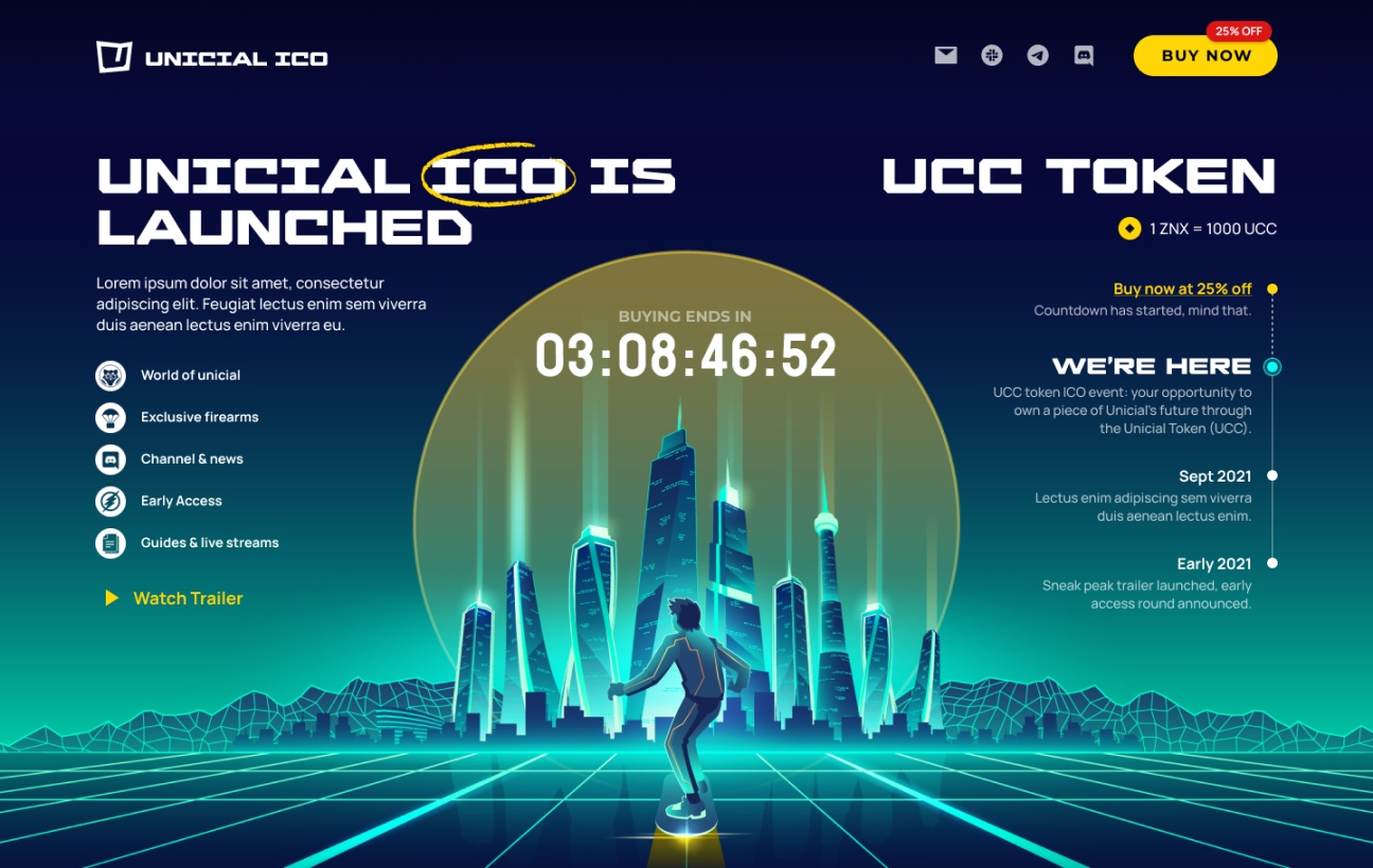 Unicial ICO token landing page image