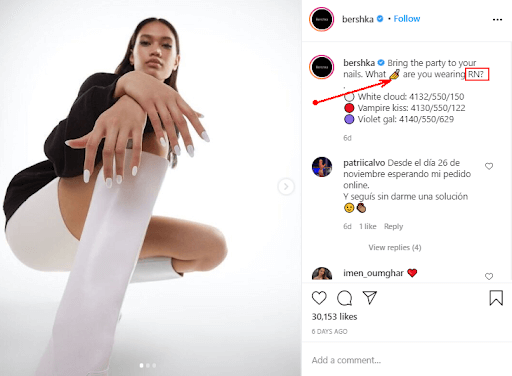 An Instagram post from Bershka which uses emojis and slang to address its young target audience.