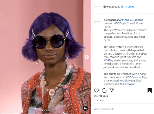 An Instagram post from Dolce & Gabbana showing their consistent voice.