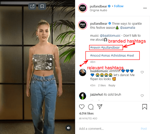 An Instagram post in which Pull and Bear uses hashtags.