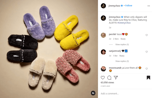 An Instagram post in which Jimmy Choo uses a rhyme in its caption.