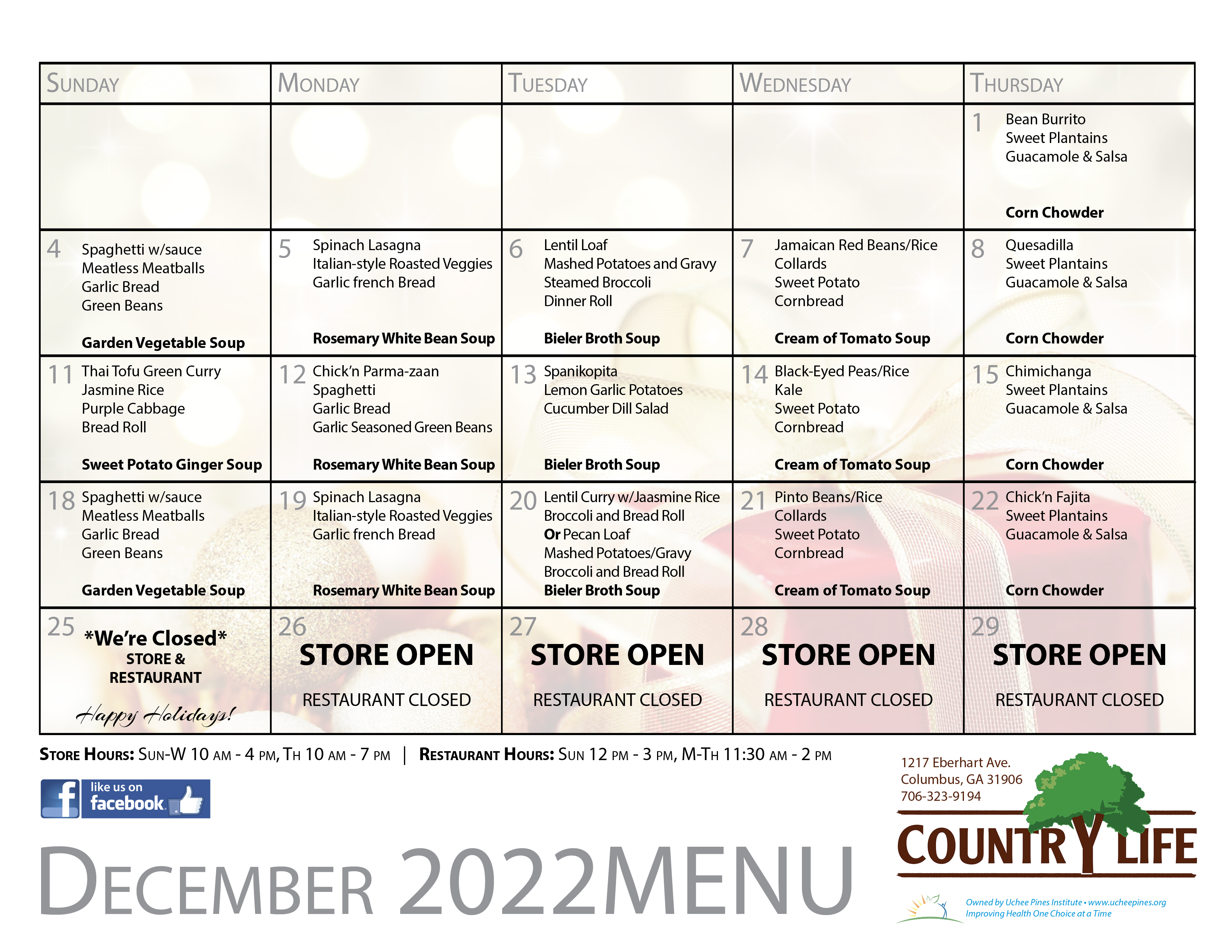 This Month's Menu