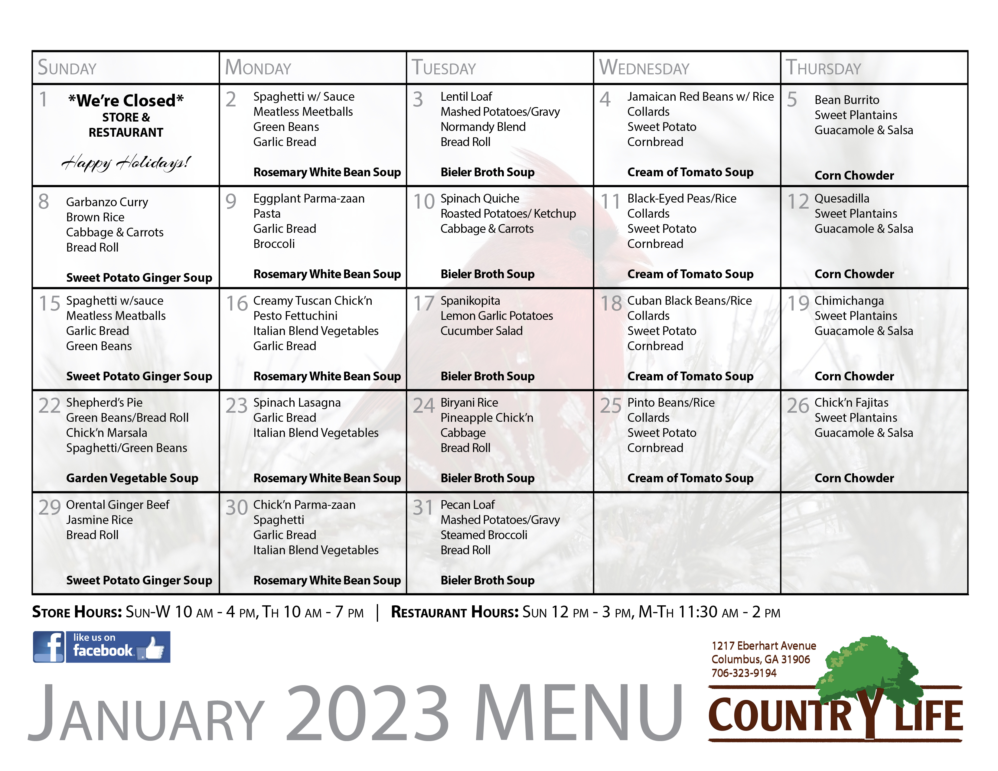This Month's Menu