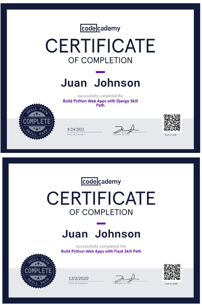 Skills Path Certificates from Codecademy