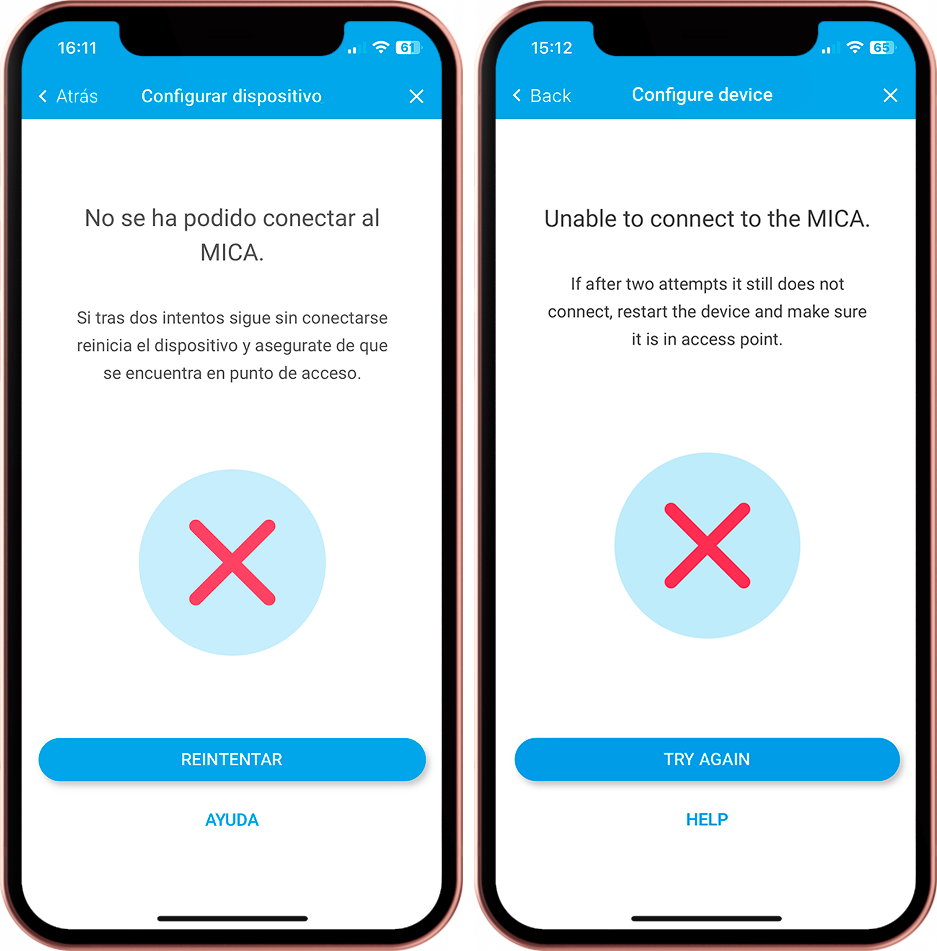 pantalla de error de vinculación bluetooth