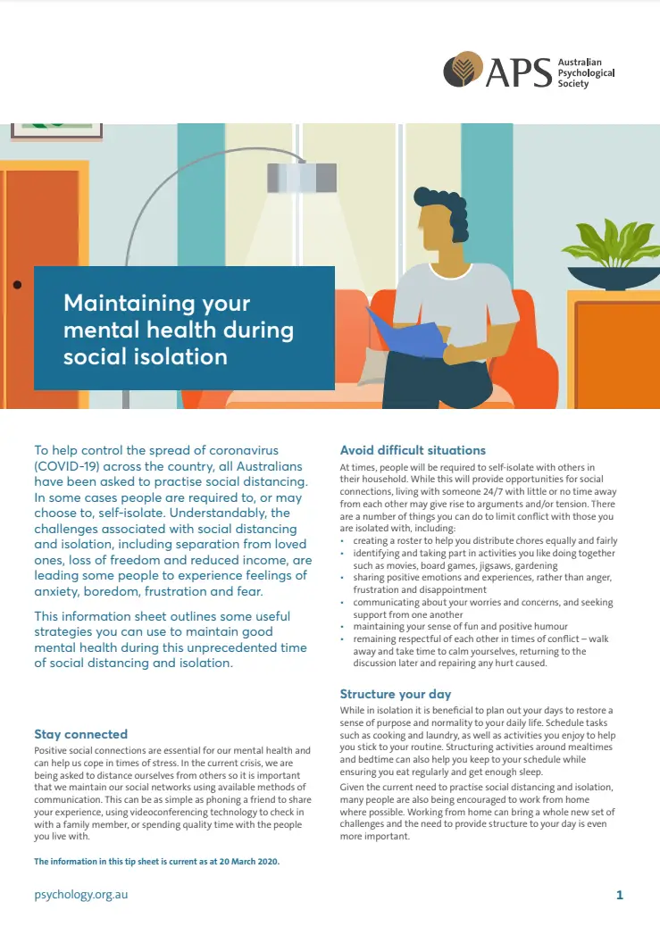 Picture of Maintaining your mental health during social isolation | Mindstate ...