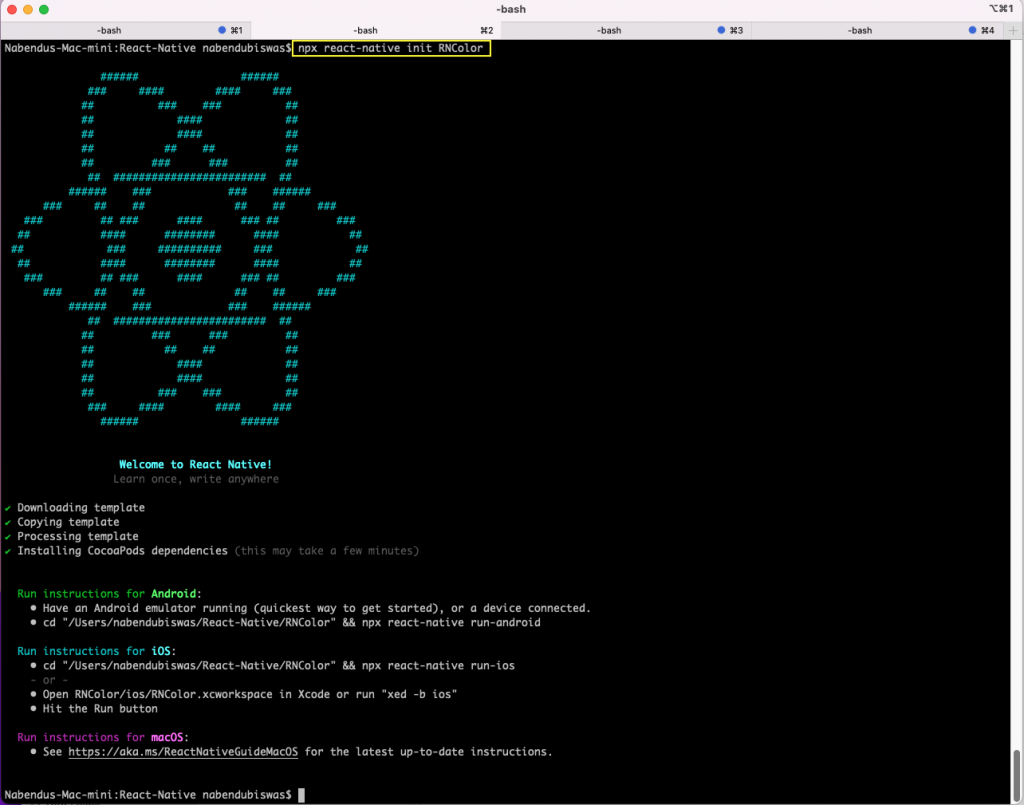 react native color basic setup