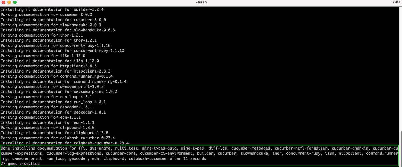 And it also installed Calabash and Cucumber successfully on our system.