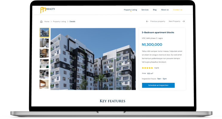 mockup of AM Realty project screen