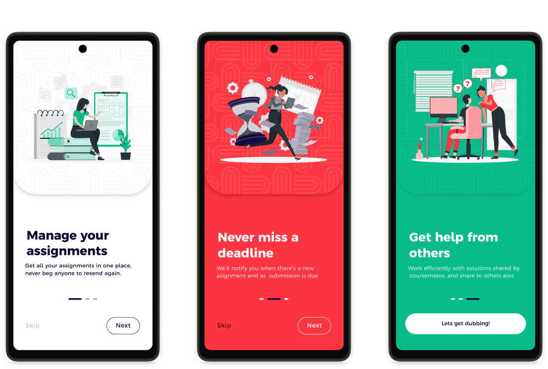 dubbly high fidelity mock ups, onboarding
