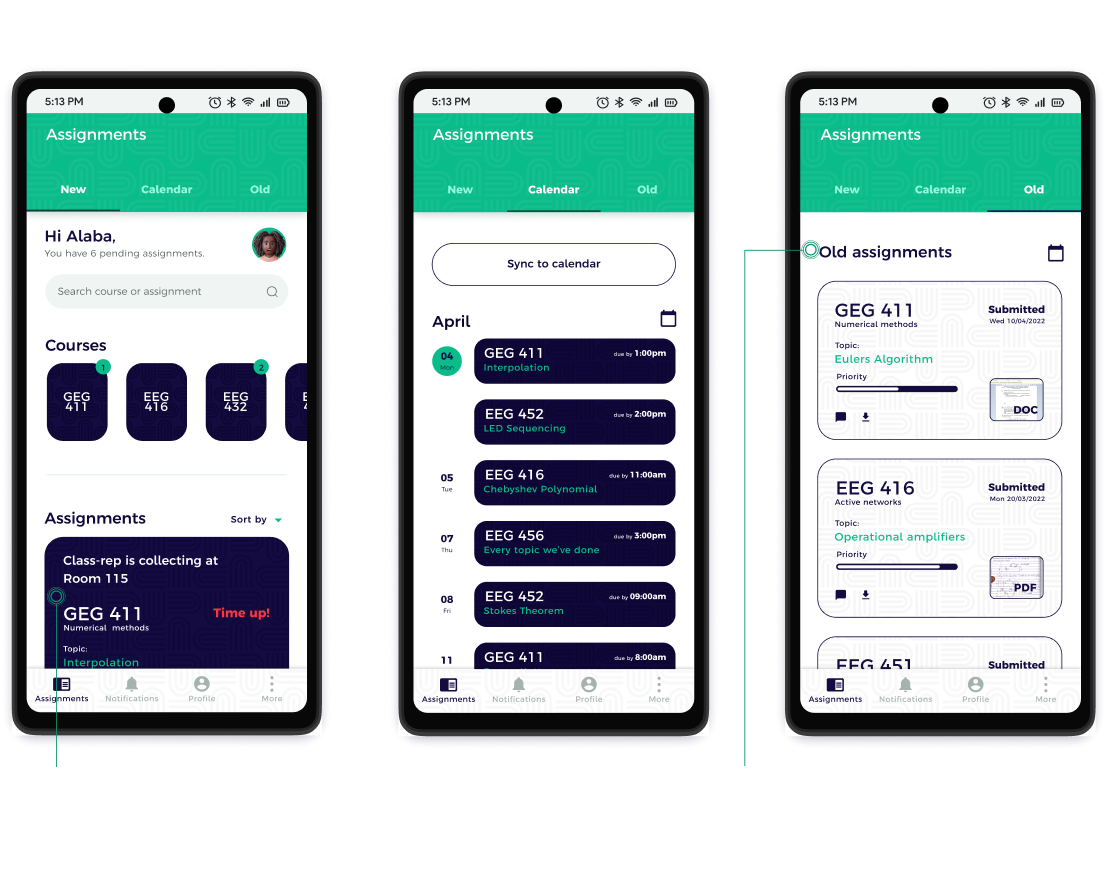 dubbly high fidelity mock ups, home and assignments