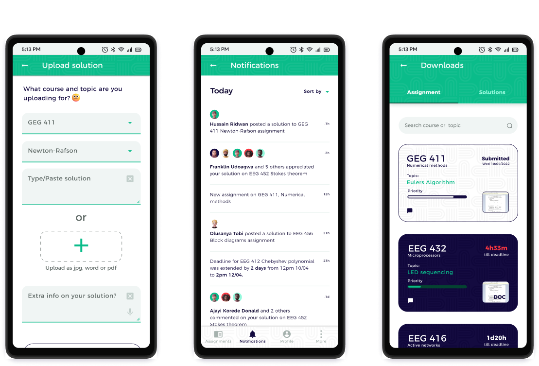 dubbly high fidelity mock ups, upload solution, notifications and downloads screens
