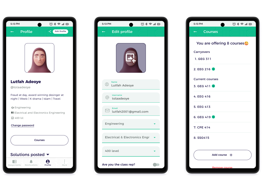 dubbly high fidelity mock ups,  user profile section
