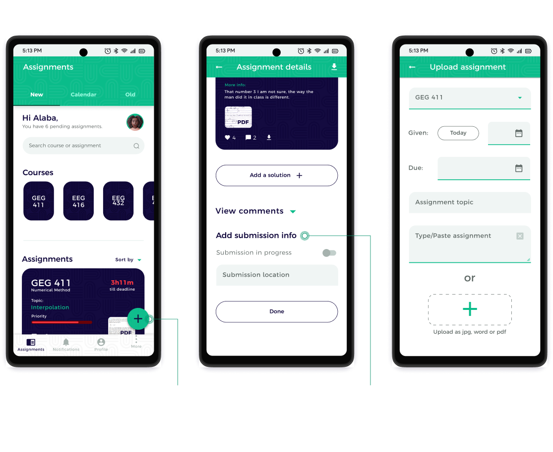 dubbly high fidelity mock ups,  uploading assignment screens
