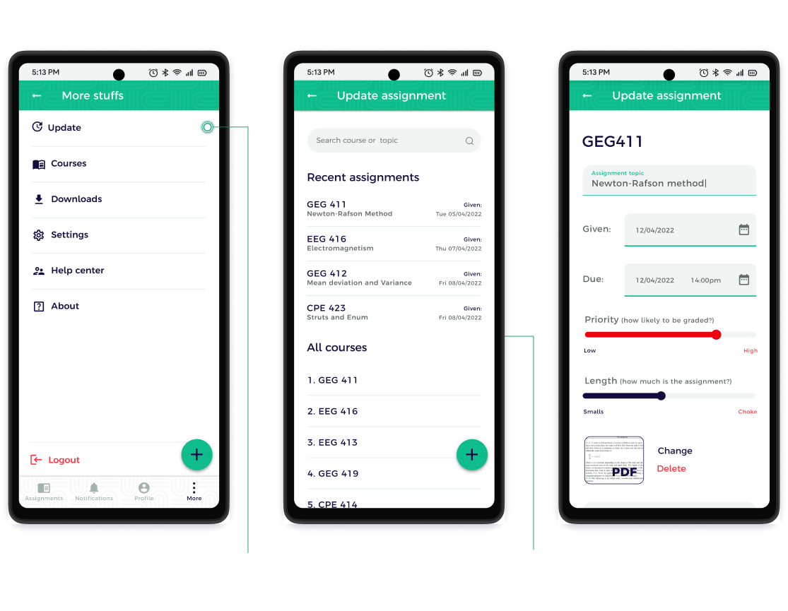 dubbly high fidelity mock ups, updating assignment screen