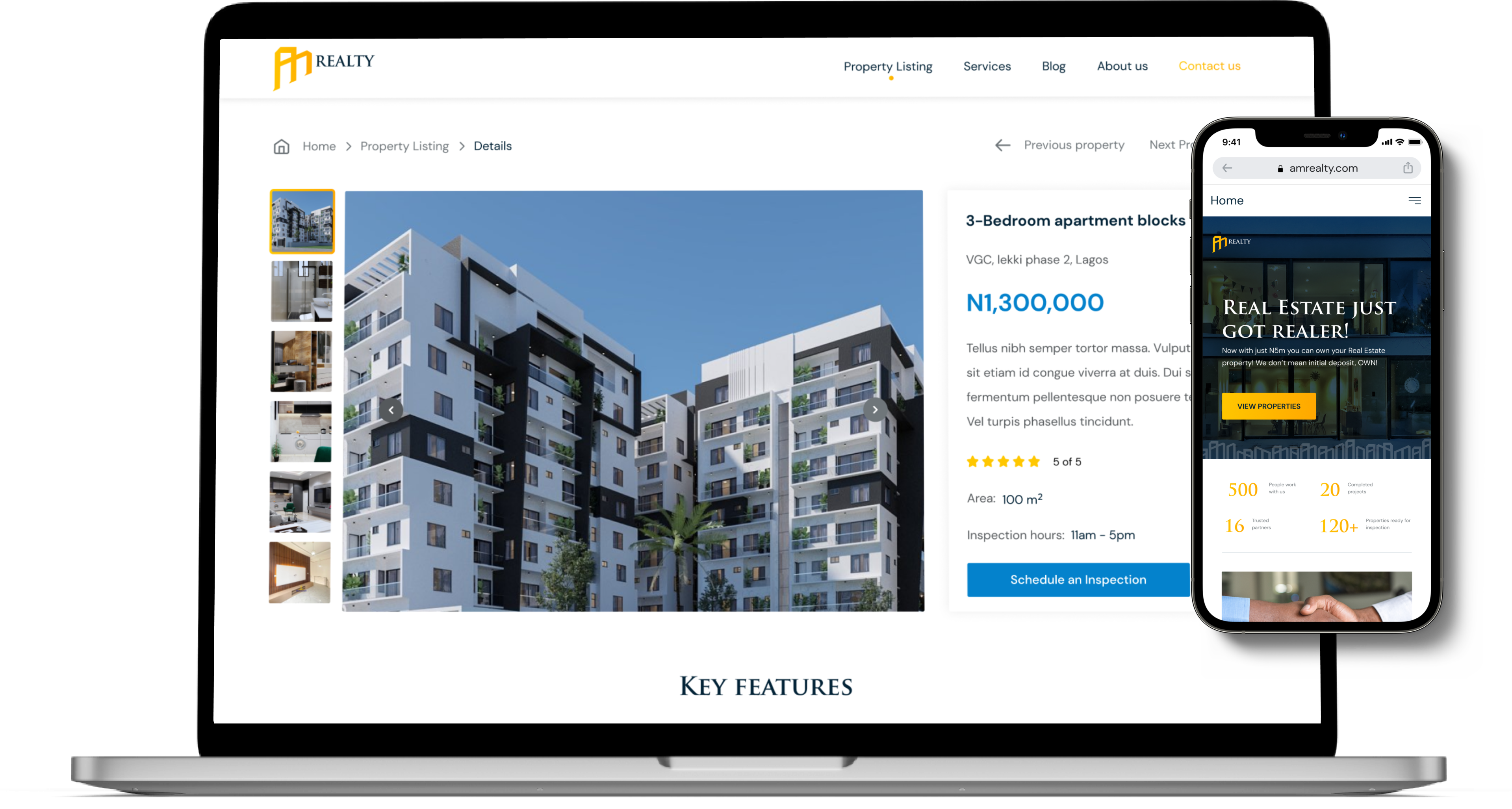 preview of AM Realty high fidelity screens