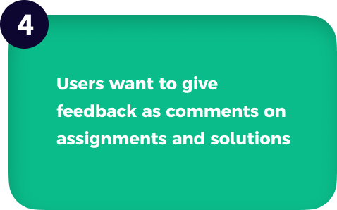 users want to give feedback as comments on assigments and solutions