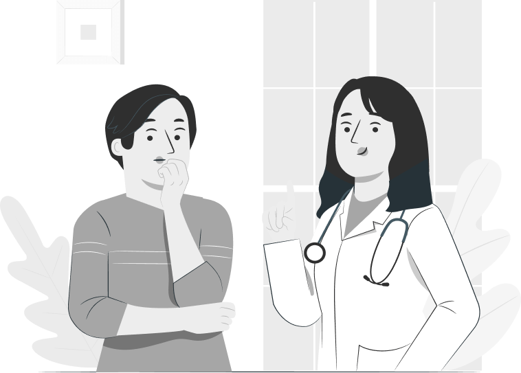 Ilustración de paciente hablando con su doctora.