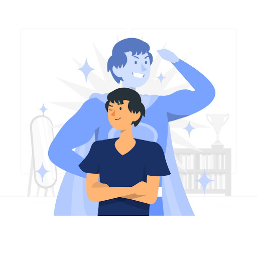 Illustration of a man/boy person having confidence with blue background