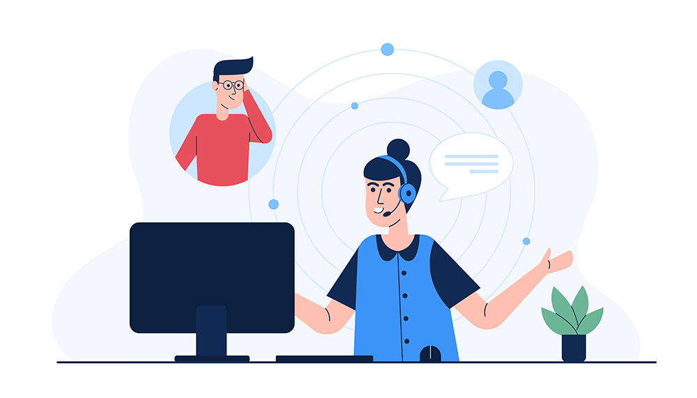 A person wearing blue speaking (record podcast), A person in red listening