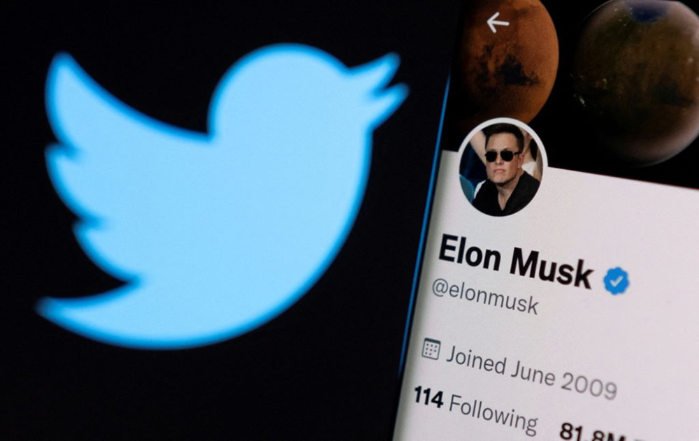 Twitter icon and Elon Musk twitter profile