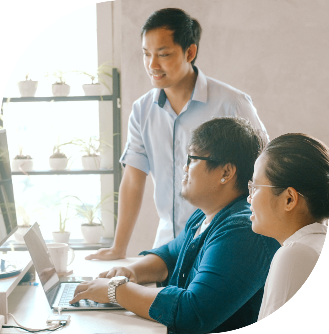 Team of three collaborating