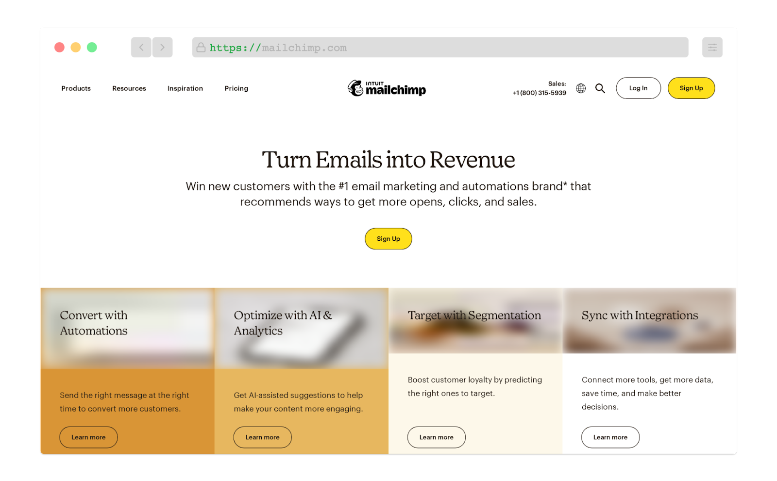 Mailchimp landing page screenshot
