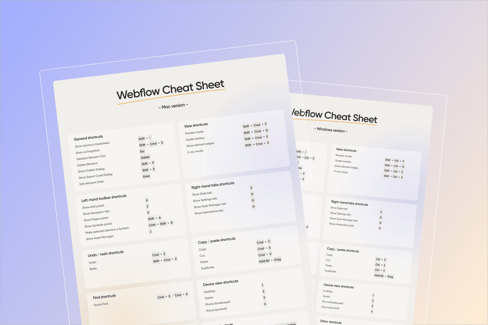 Webflow Shortcut Cheat Sheet