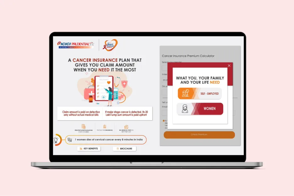 Landing Page Design for ICICI Prudential Life Insurance