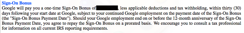 Google Signing Bonus 2022