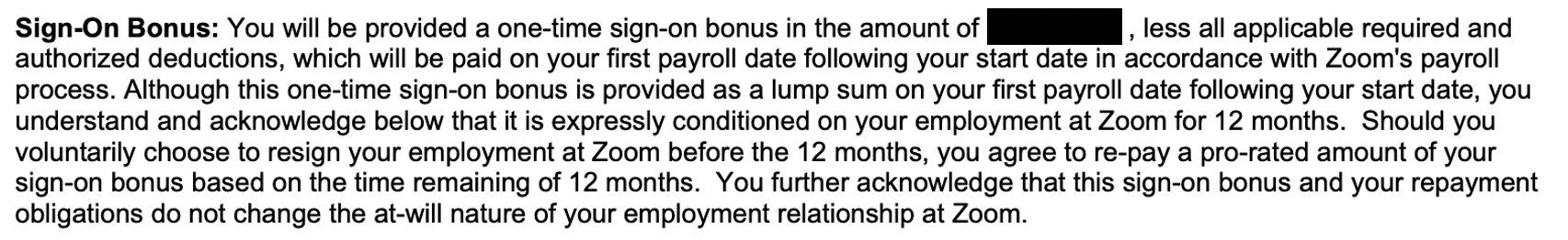 Zoom signing bonus