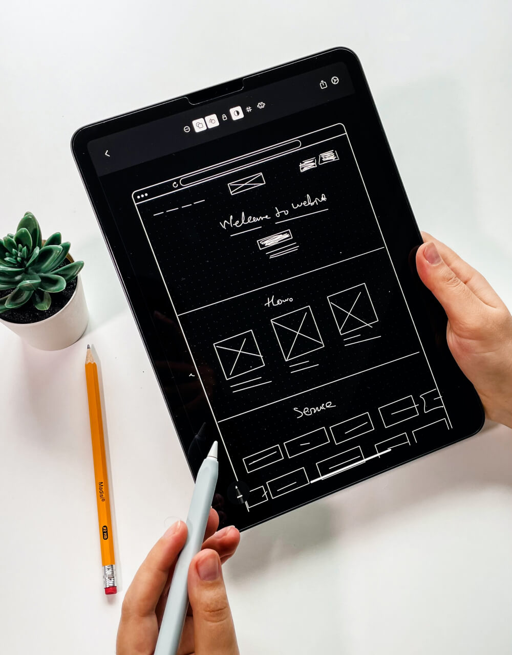Website wireframe on an ipad