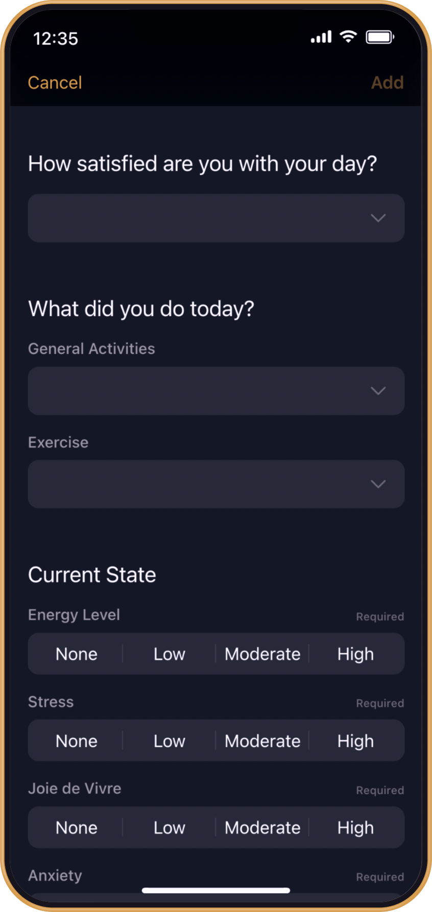 A picture of the mood tracking app.