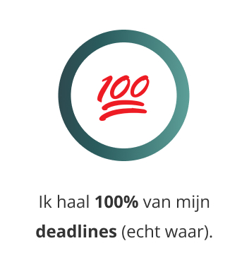 Kaart met illustratie 'ik haal 100% van mijn deadlines)