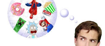 A MatPat with a thought Bubble - In Said Bubble is a Spider Man, A Creeper, A Rick, A Mario, A Doughnut and  A Popcorn and Soda